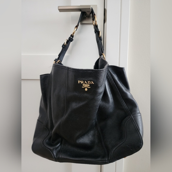 Prada Black Leather Sacca Bag/ Hobo Bag - Picture 1 of 9